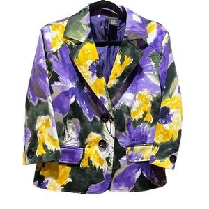 New Directions Purple Floral Print Blazer
